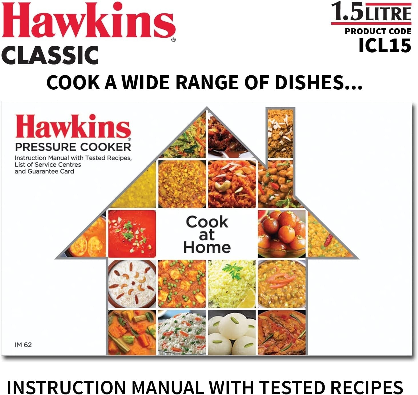 Hawkins Classic 1.5 Liter inner lid aluminum pressure cooker, induction cooker